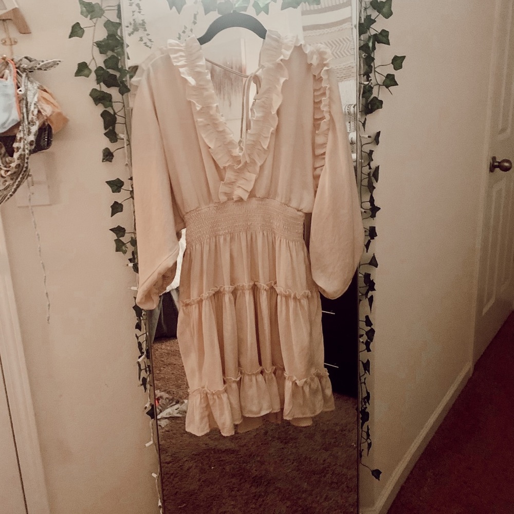 cream ruffle dress